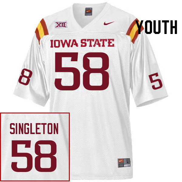 Youth #58 J.R. Singleton Iowa State Cyclones College Football Jerseys Stitched Sale-White - Click Image to Close